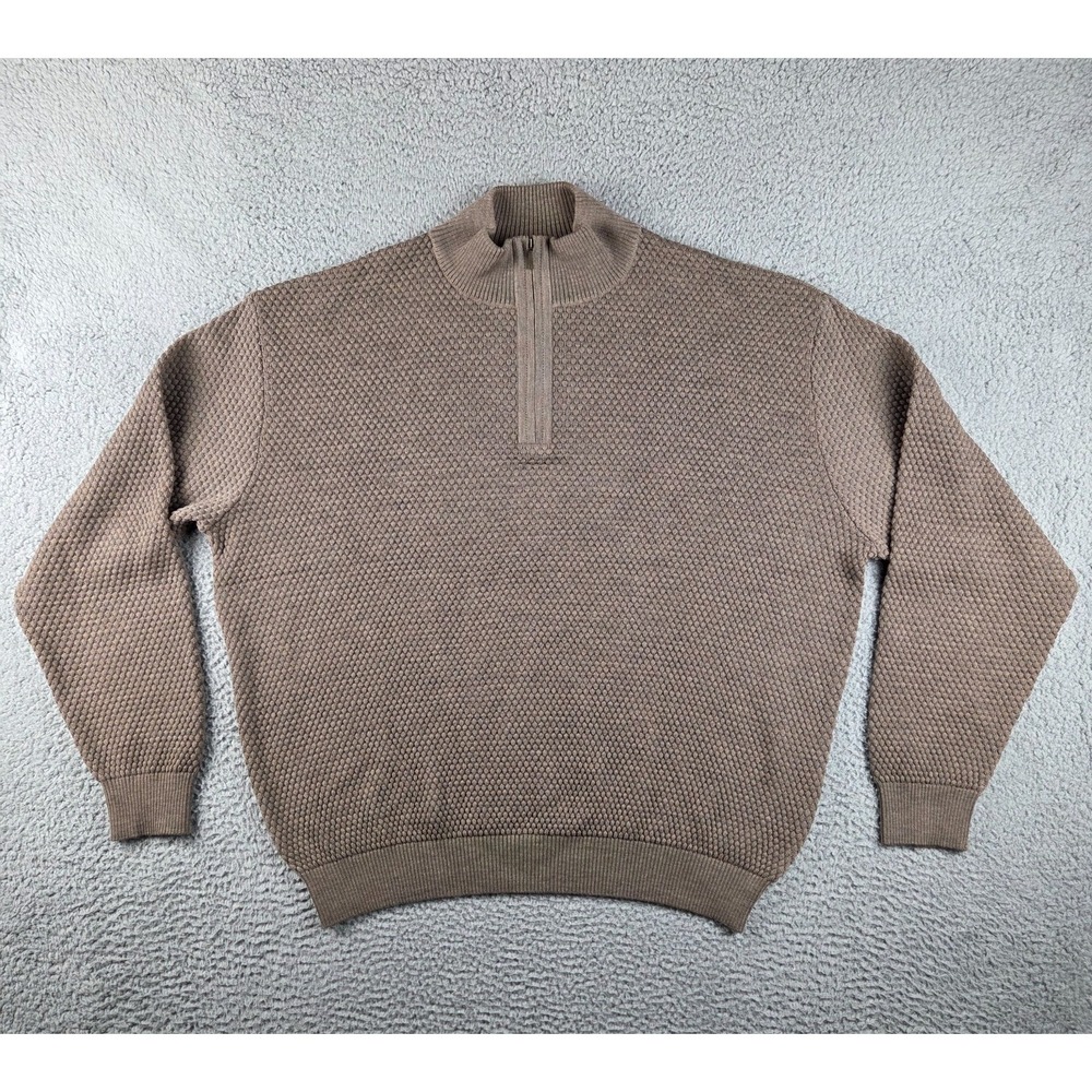 St. Croix 1/4 Zip‎ Pullover Sweatshirt Mens 2XL Brown Made In USA Honeycomb Knit